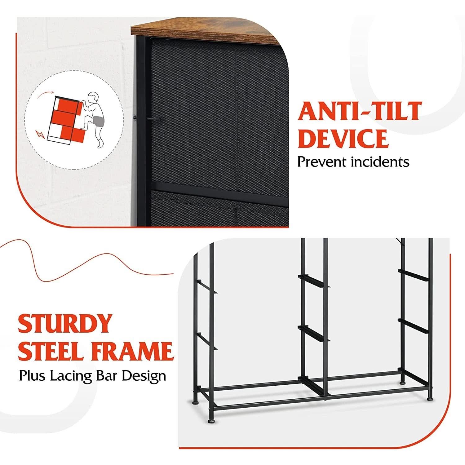 Dark Grey Chest Of Drawers With Wood Top For Bedroom Storage