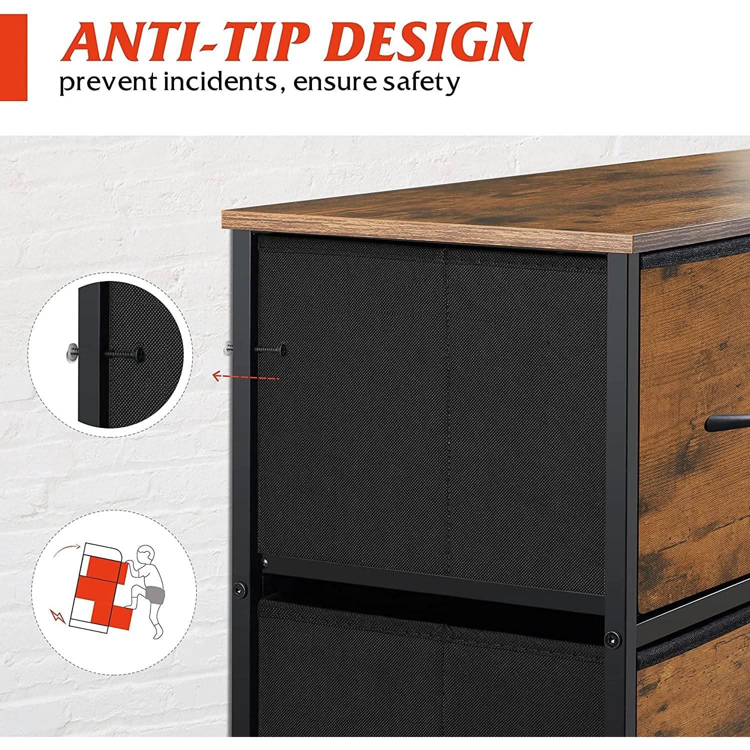 Dark Grey Chest Of Drawers With Wood Top For Bedroom Storage
