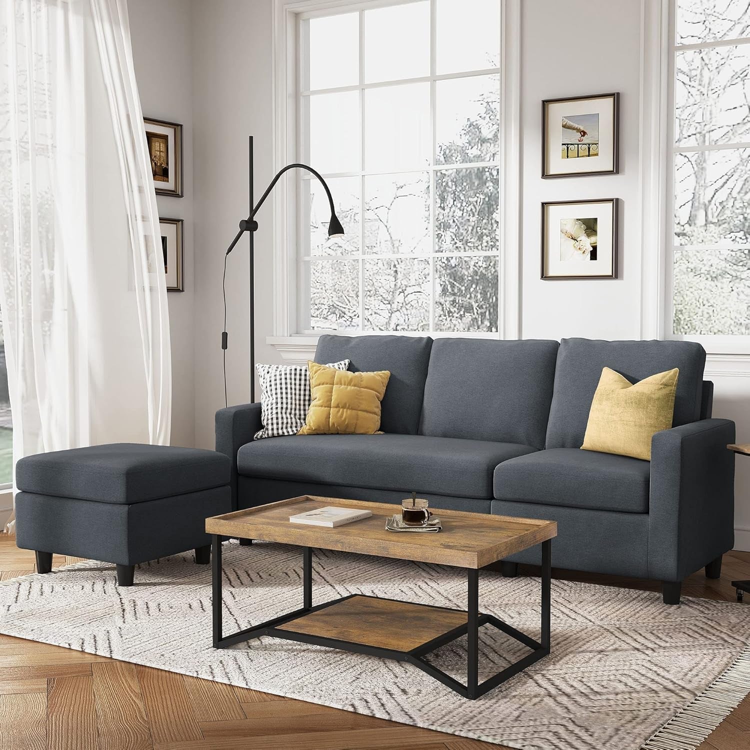 Dark Grey Convertible Sectional Sofa Reversible Chaise