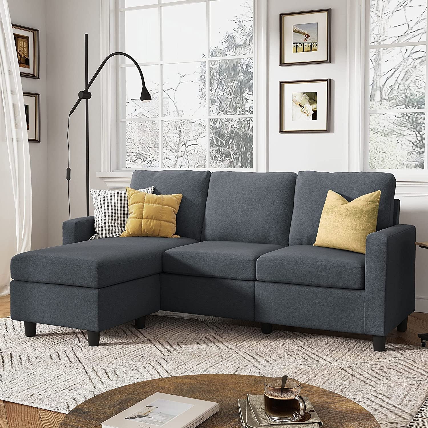 Dark Grey Convertible Sectional Sofa Reversible Chaise