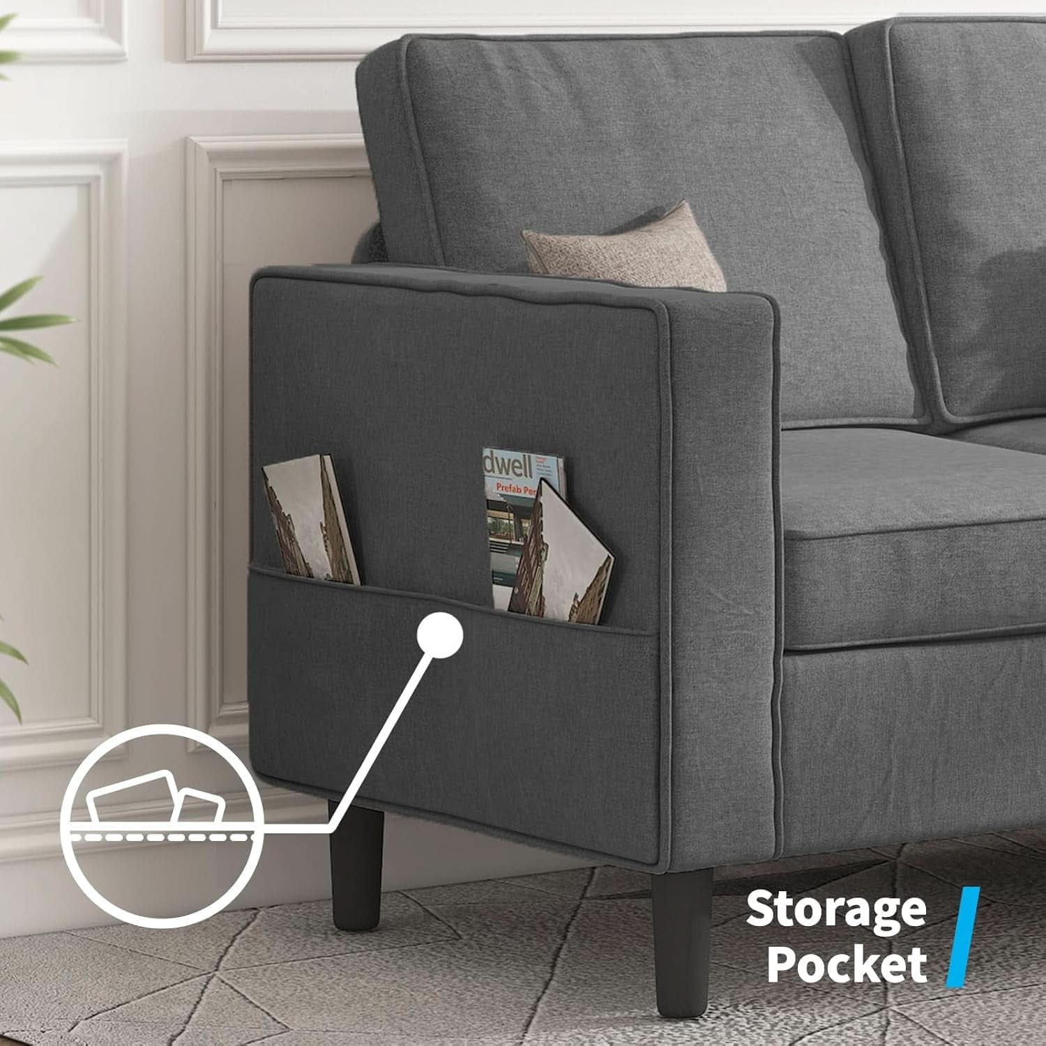 Dark Grey Convertible Sectional Sofa With Storage Ottoman