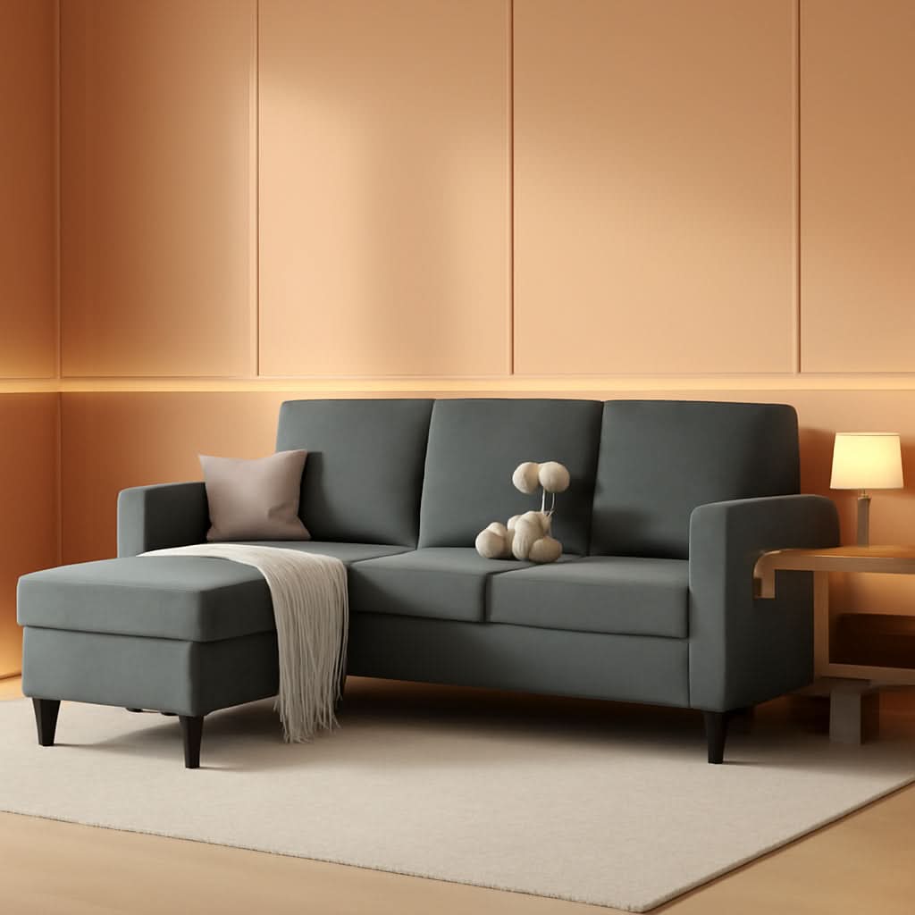 Dark Grey Convertible Sectional Sofa With Storage Ottoman