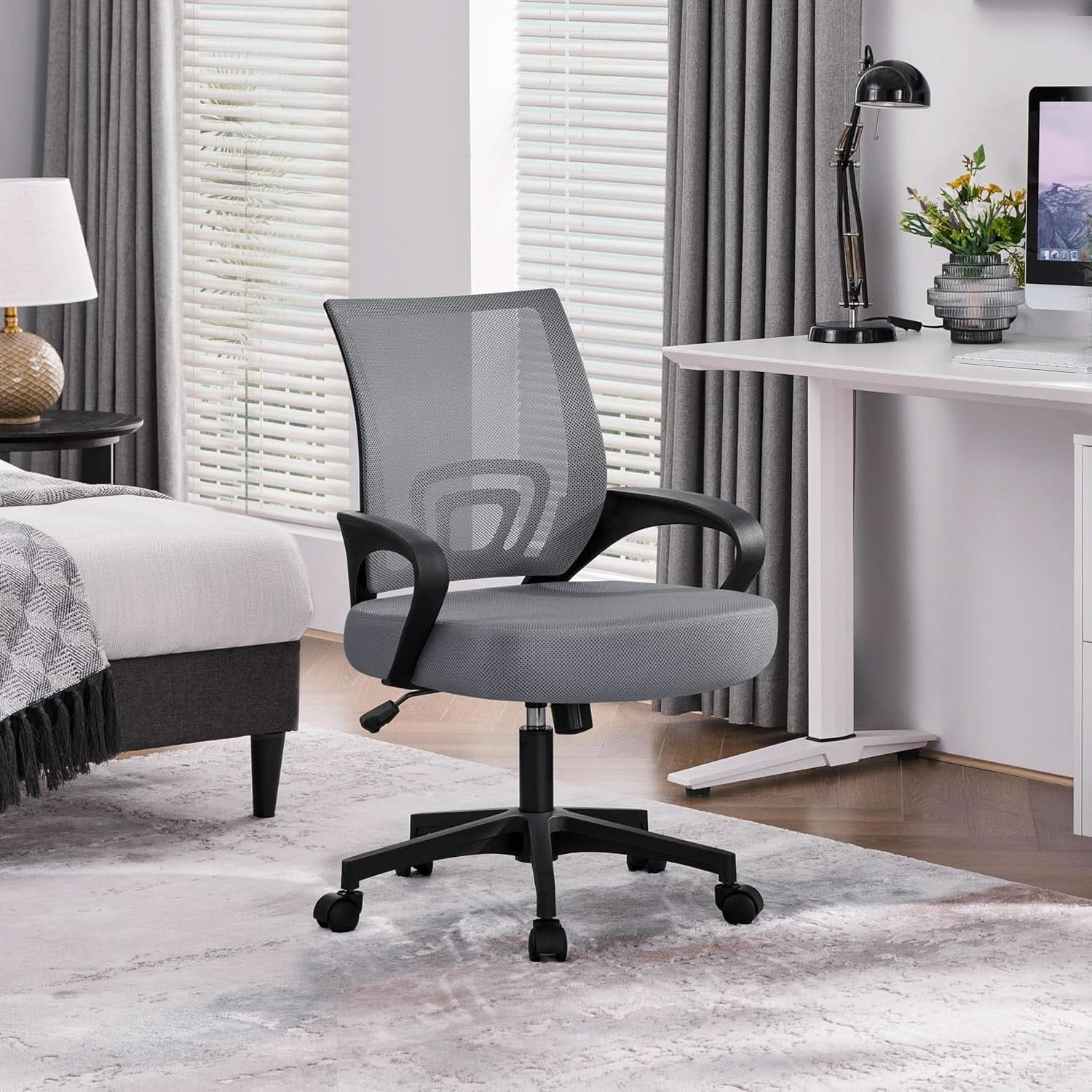 Dark Grey Ergonomic Mesh Office Chair With Lumbar Support Mid Back