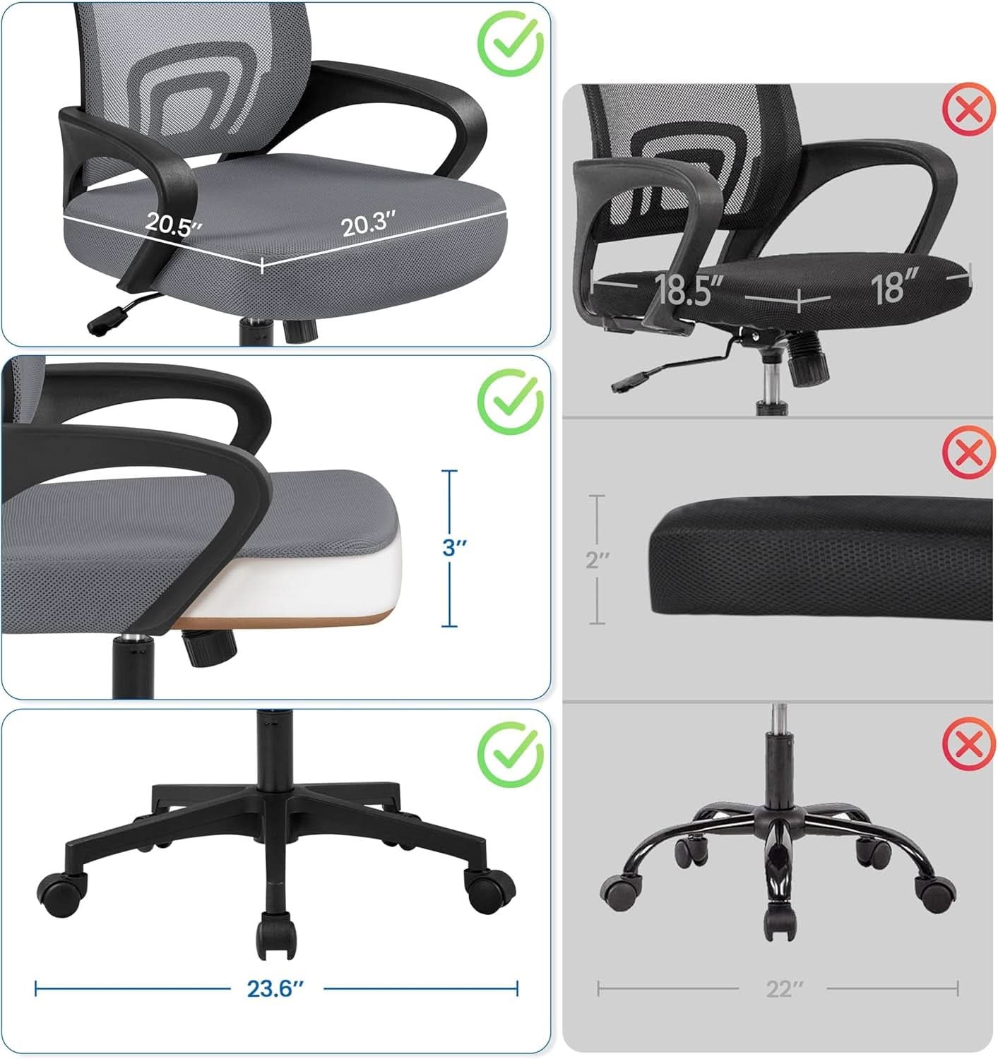 Dark Grey Ergonomic Mesh Office Chair With Lumbar Support Mid Back