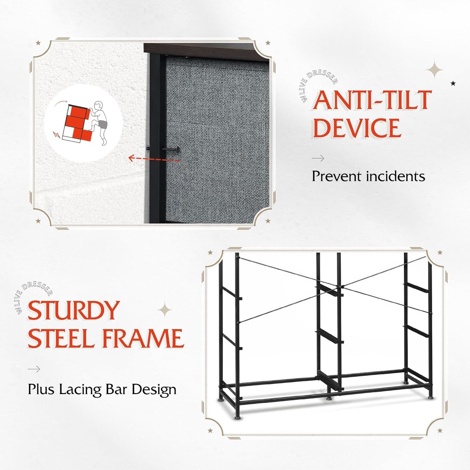 Dark Grey Fabric Dresser With 10 Drawers For Bedroom