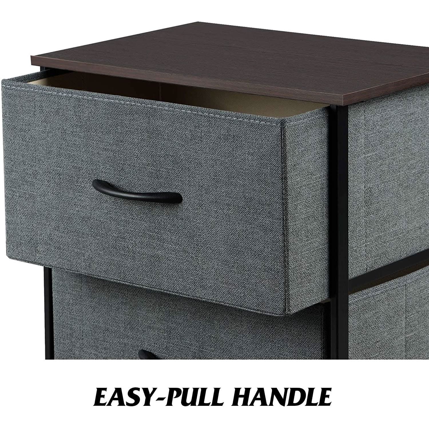 Dark Grey Fabric Dresser With Wood Top 4 Drawer Organizer