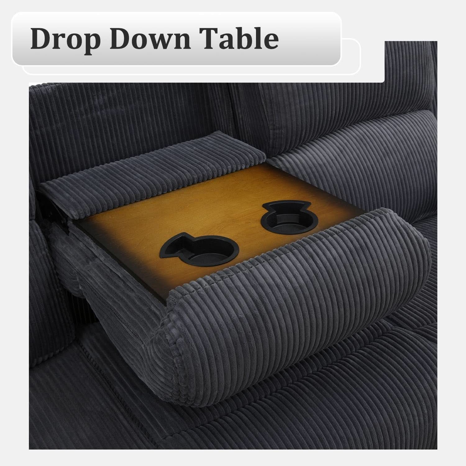 Dark Grey Flannel Recliner Sofa Set With Cup Holders And Storage Console