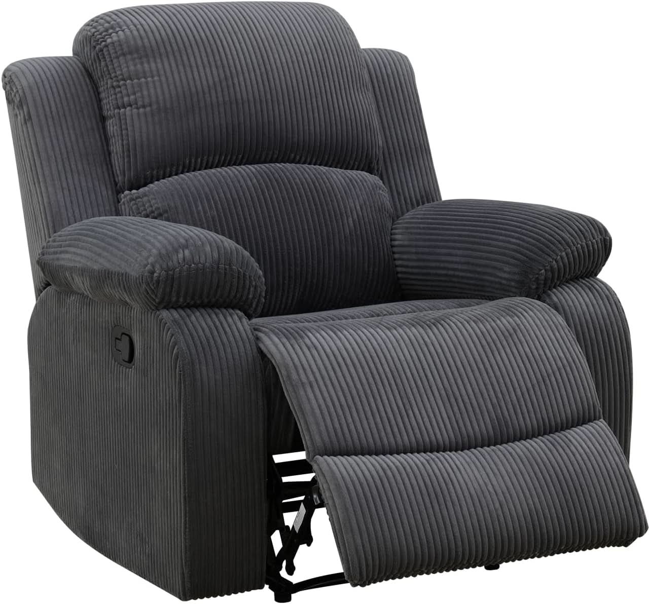 Dark Grey Flannel Recliner Sofa Set With Cup Holders And Storage Console