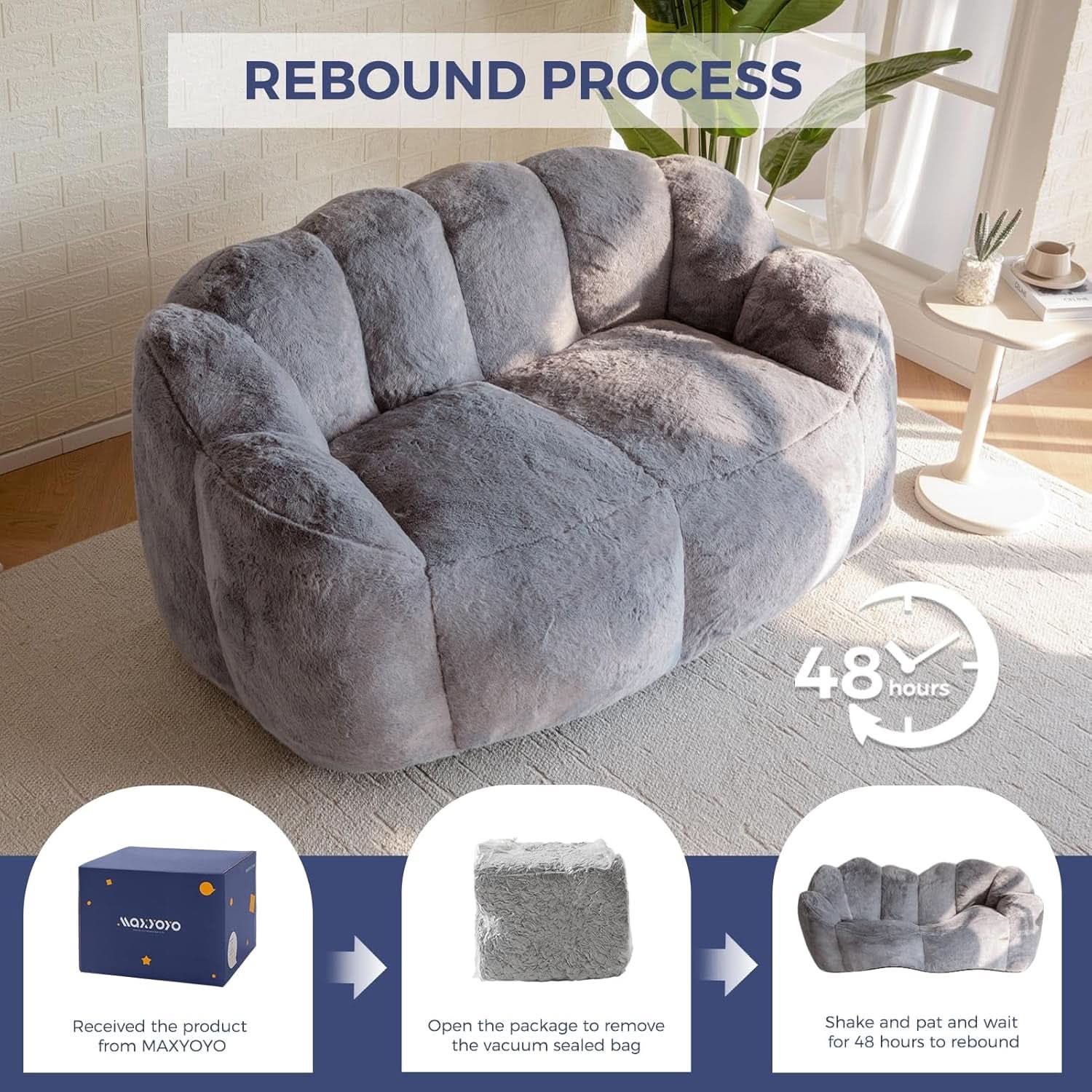 Dark Grey Floral Faux Fur Bean Bag Chair For Adults