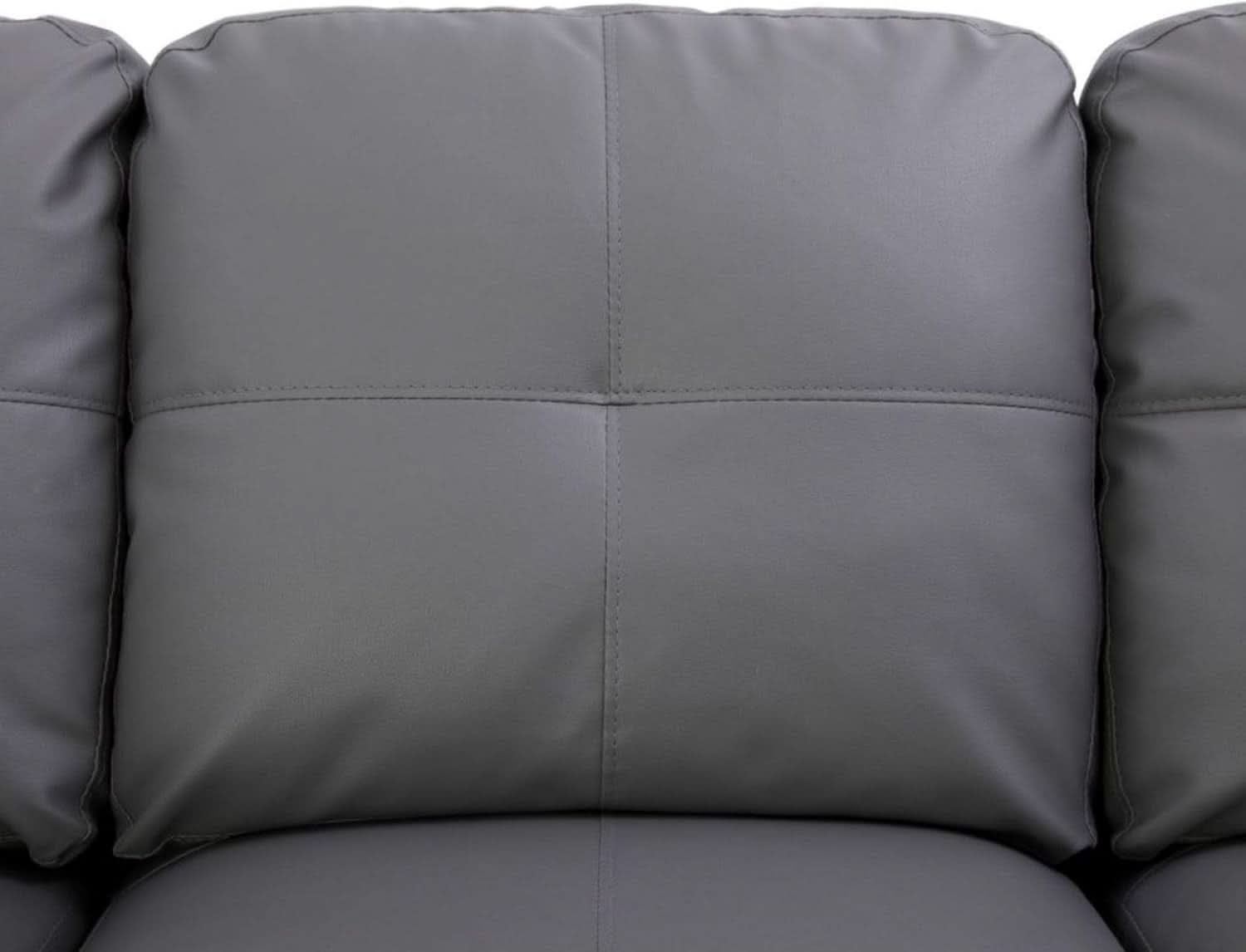 Dark Grey L Shaped PU Leather Sofa With Storage Ottoman