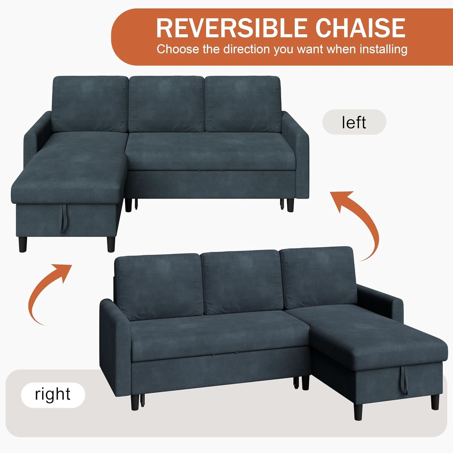 Dark Grey LShaped Convertible Sleeper Sofa Durable