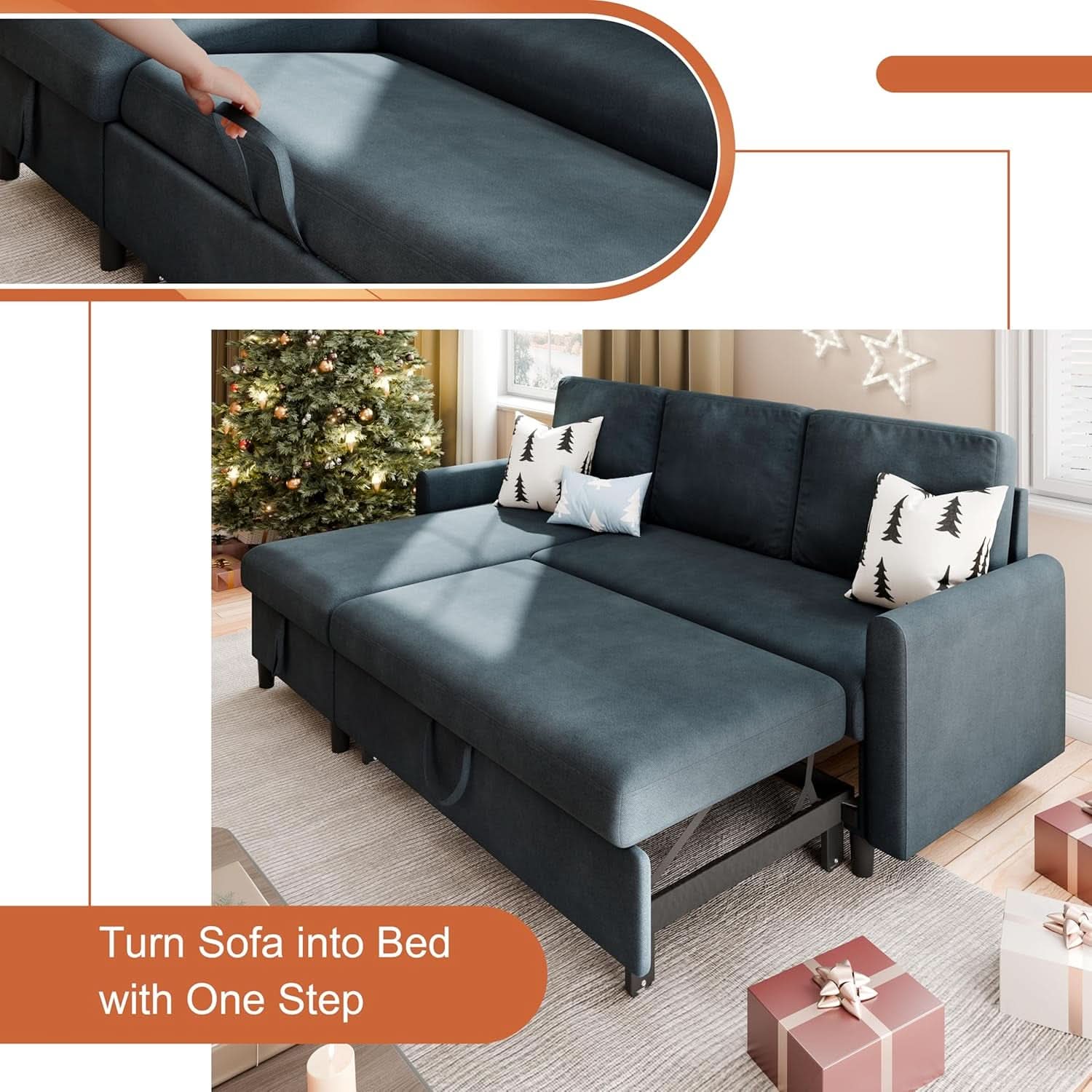 Dark Grey LShaped Convertible Sleeper Sofa Durable