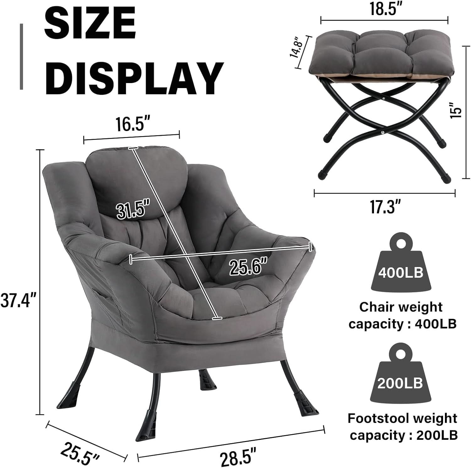 Dark Grey Lazy Chair With Armrests For Living Room Comfort