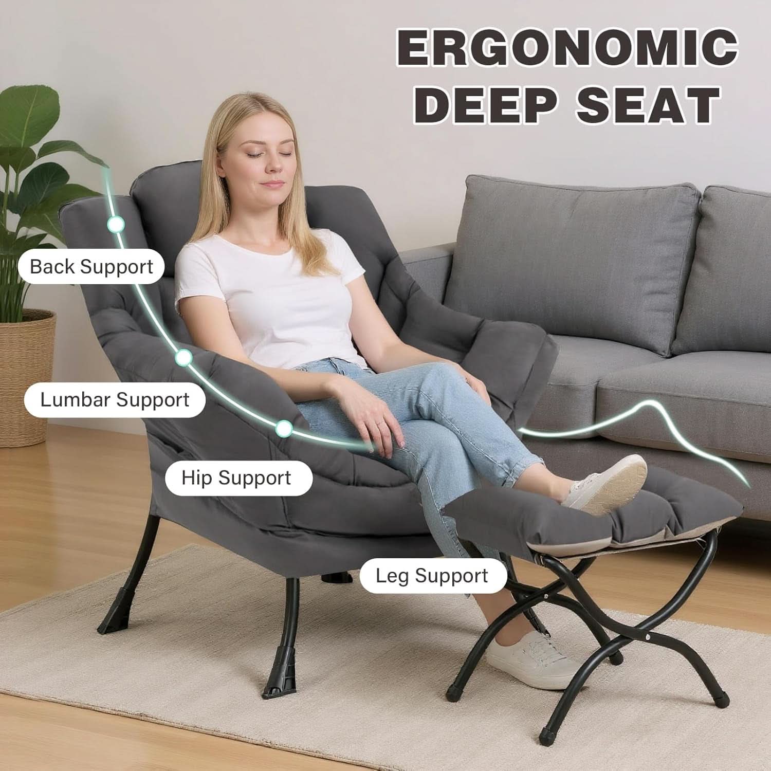 Dark Grey Lazy Chair With Armrests For Living Room Comfort