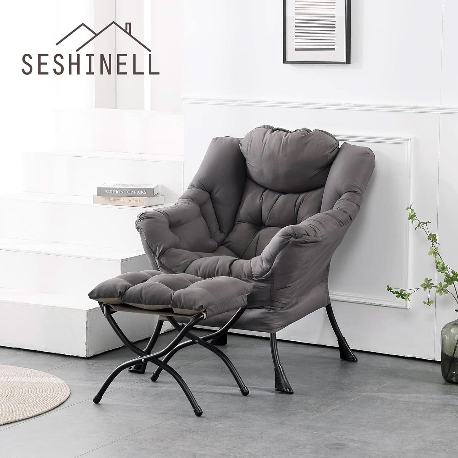 Dark Grey Lazy Chair With Armrests For Living Room Comfort