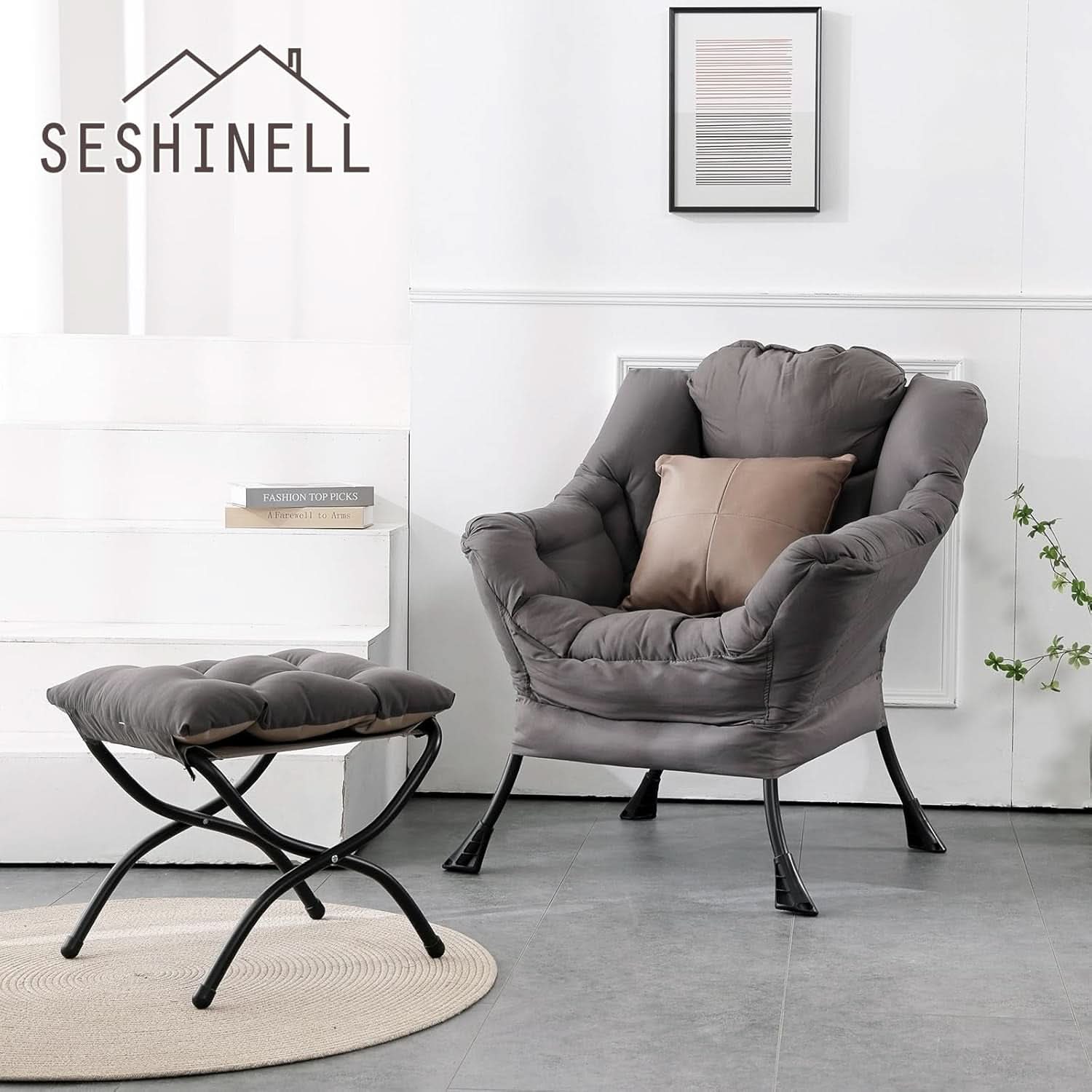 Dark Grey Lazy Chair With Armrests For Living Room Comfort