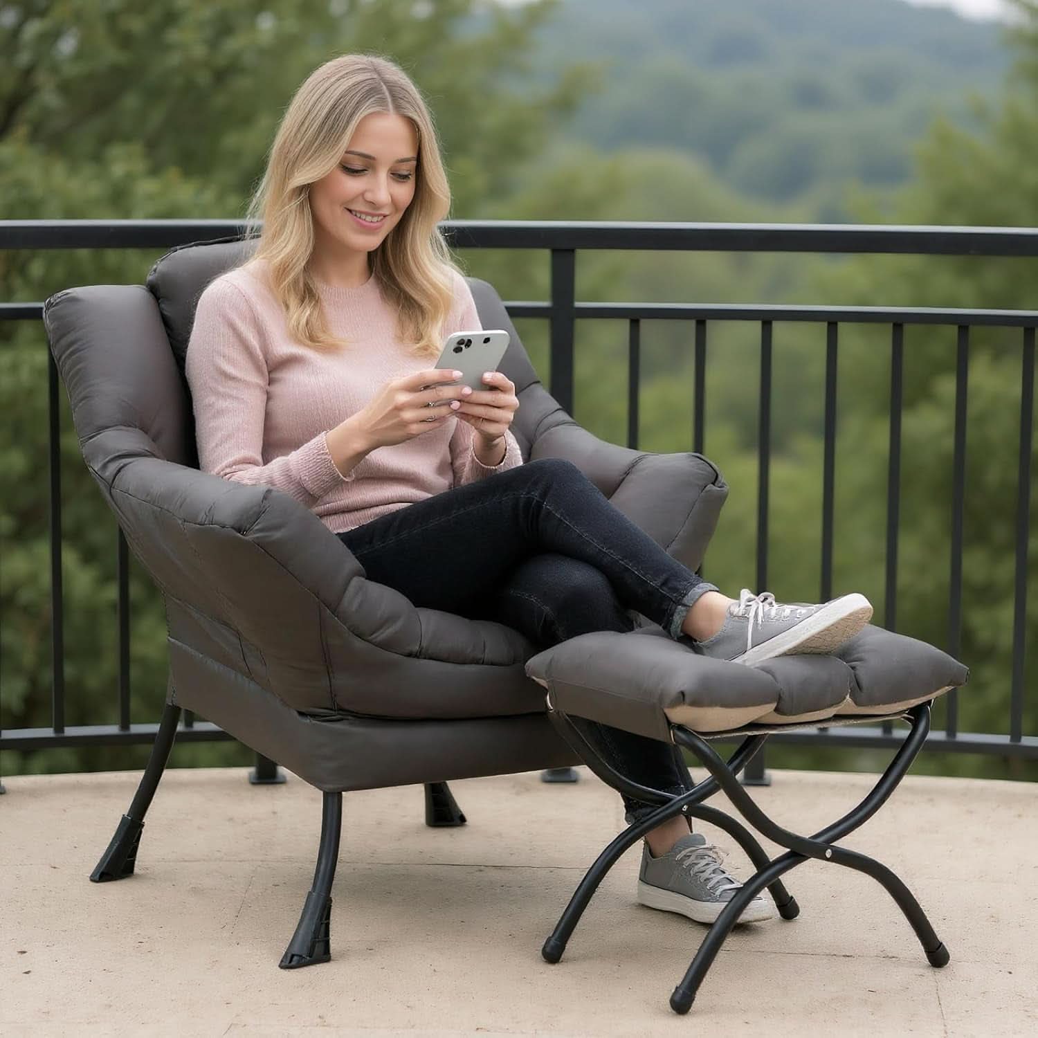 Dark Grey Lazy Chair With Armrests For Living Room Comfort