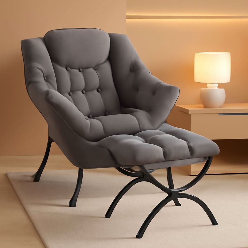 Dark Grey Lazy Chair With Armrests For Living Room Comfort