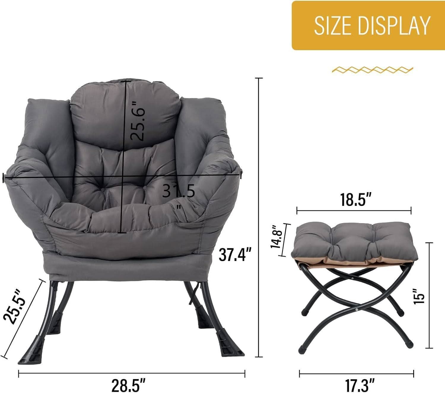 Dark Grey Lazy Chair With Ottoman Footrest And Side Pocket