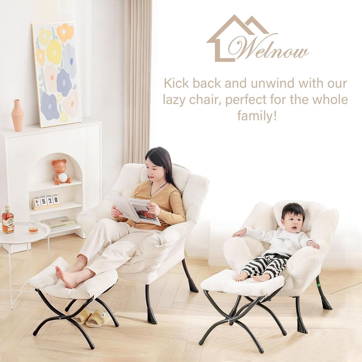 Dark Grey Lazy Chair With Ottoman Footrest And Side Pocket