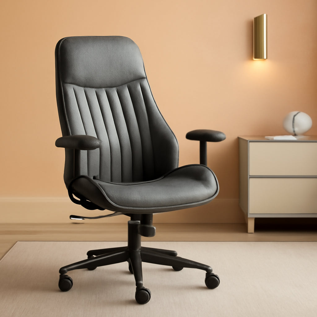 Dark Grey Leather Office Chair With Lumbar Support