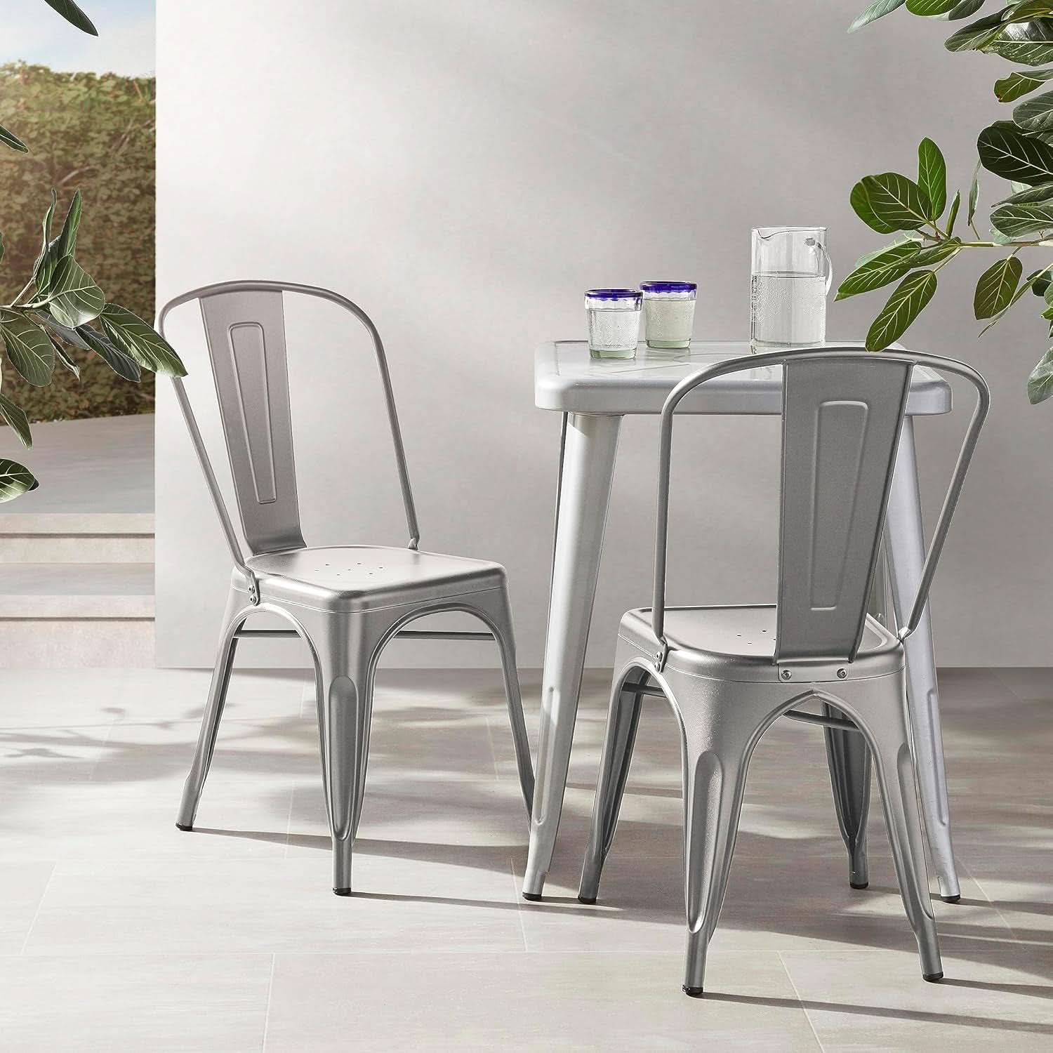 Dark Grey Metal Dining Chairs Set Of Four Durable X Bar Design