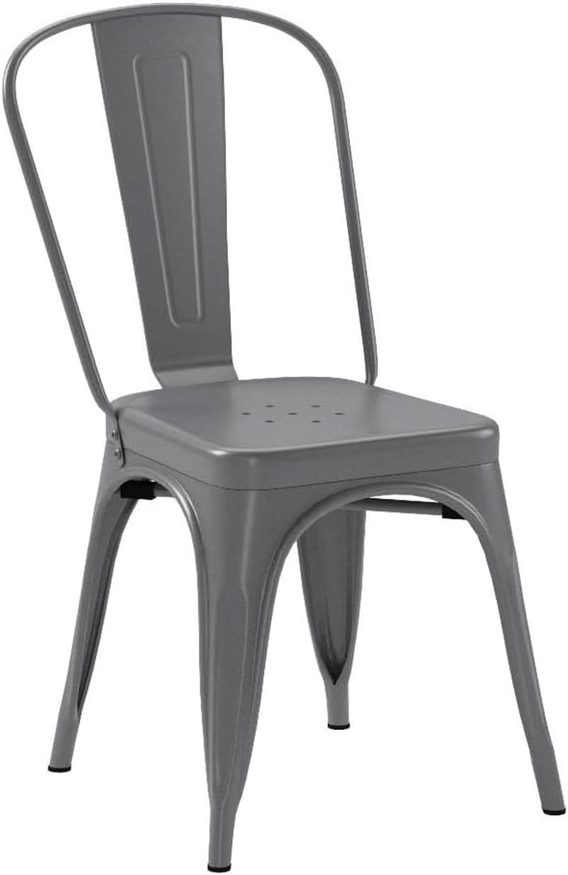 Dark Grey Metal Dining Chairs Set Of Four Durable X Bar Design