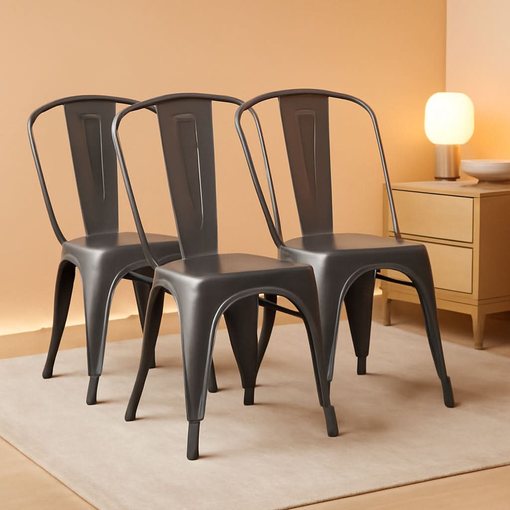 Dark Grey Metal Dining Chairs Set Of Four Durable X Bar Design