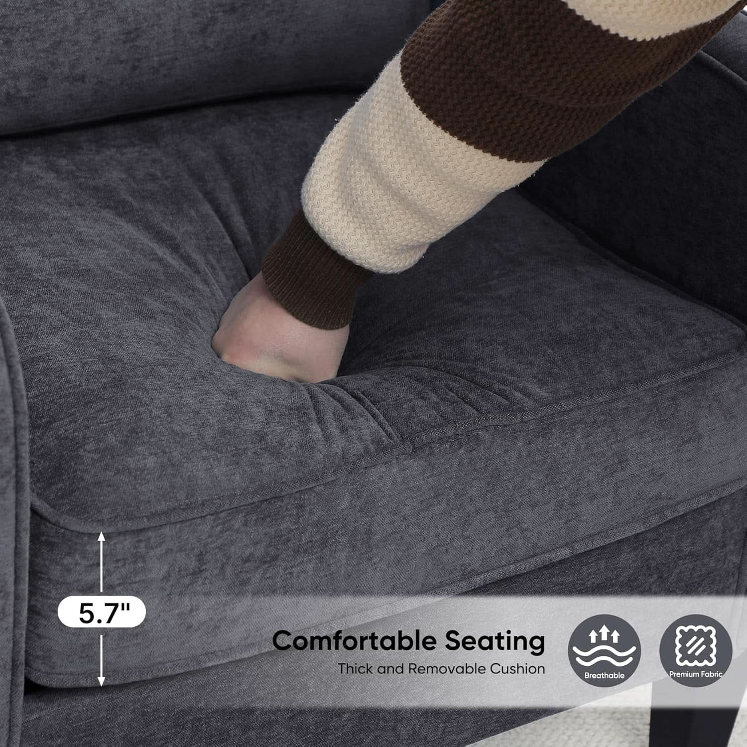 Dark Grey Mid Century Modern Accent Chair For Living Room