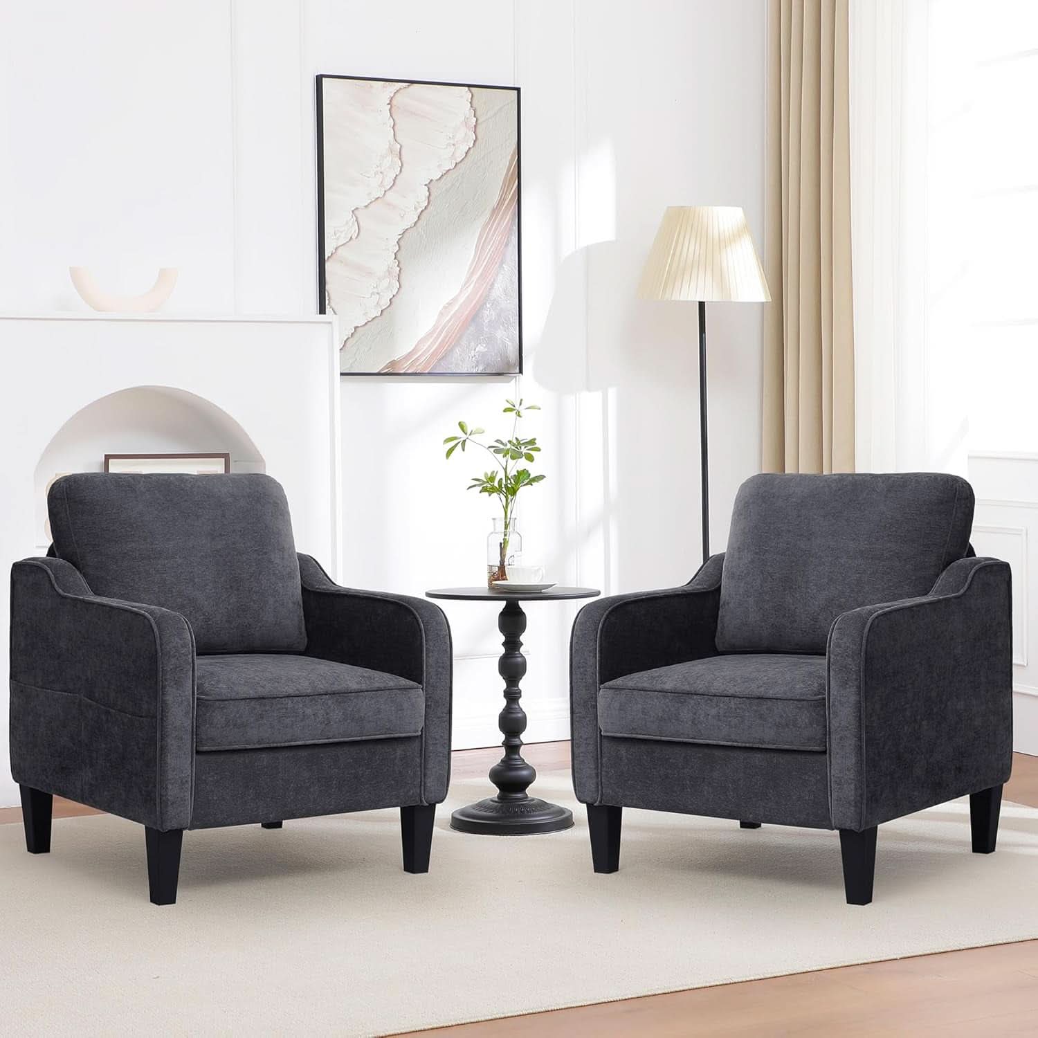 Dark Grey Mid Century Modern Accent Chair For Living Room