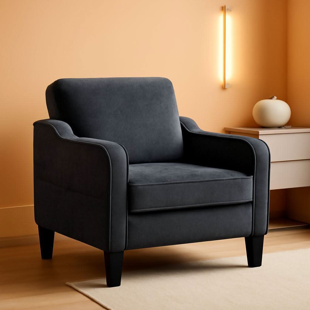 Dark Grey Mid Century Modern Accent Chair For Living Room