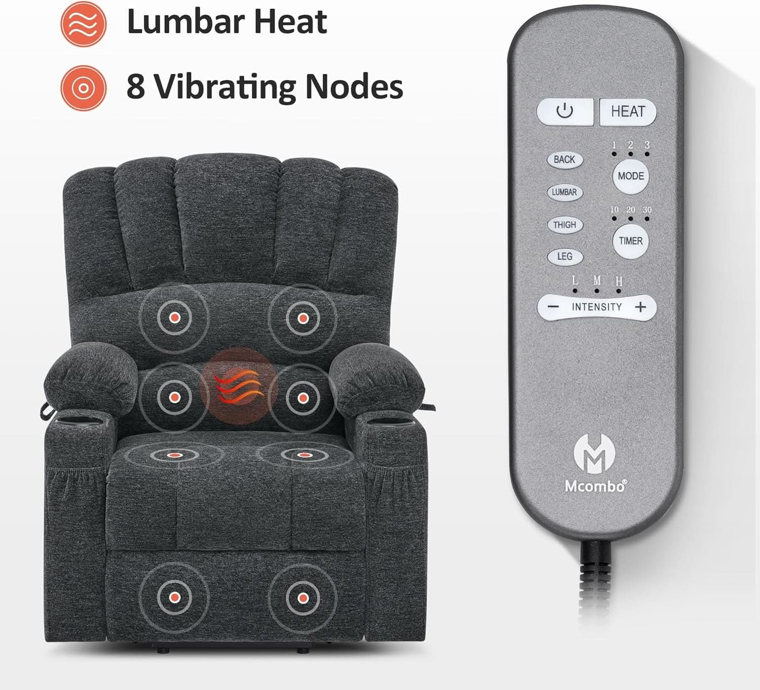 Dark Grey Power Lift Recliner With Massage And USB Charging