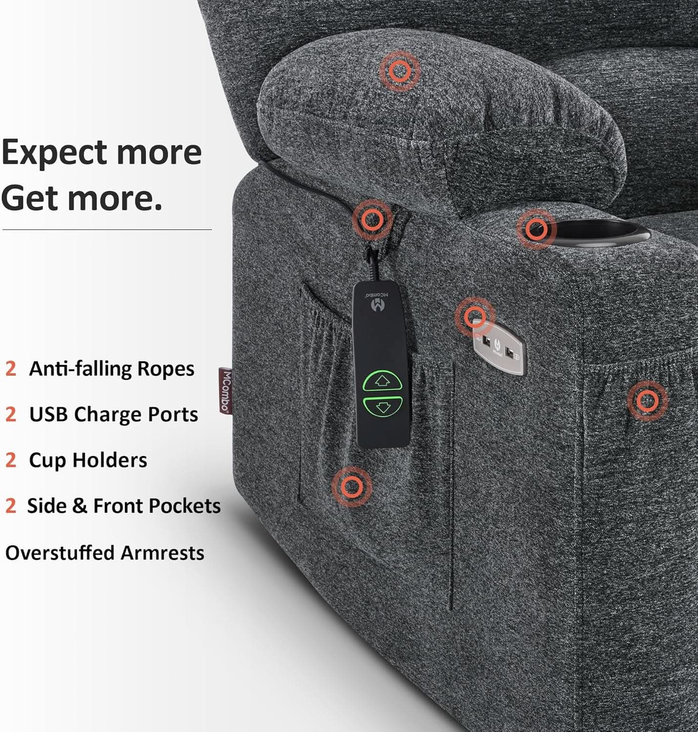 Dark Grey Power Lift Recliner With Massage And USB Charging