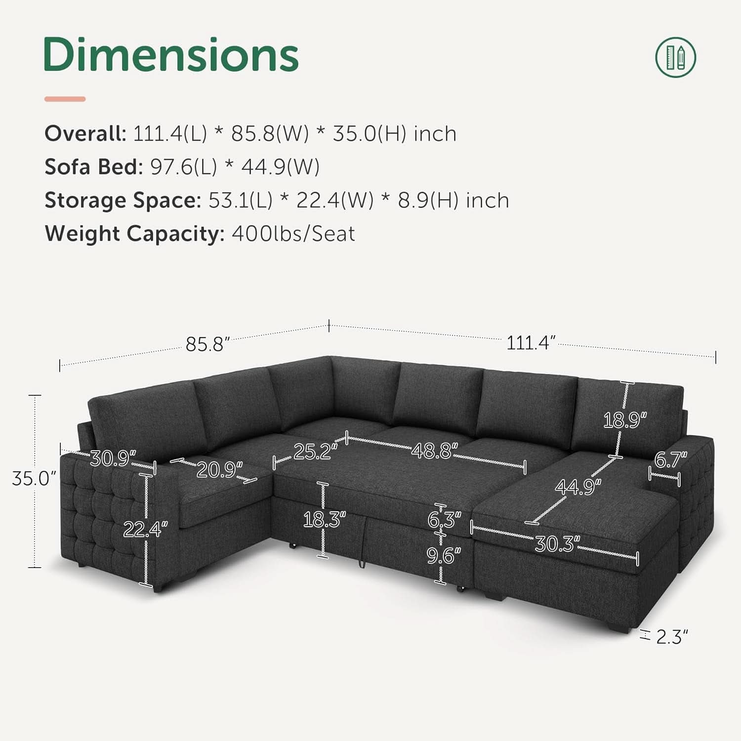 Dark Grey Sectional Sleeper Sofa With Pull Out Bed