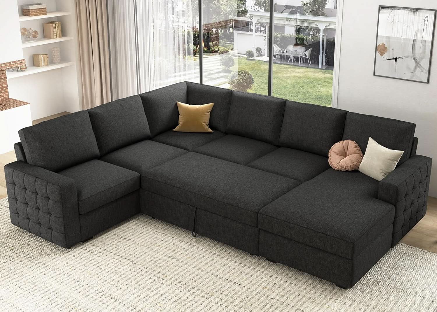 Dark Grey Sectional Sleeper Sofa With Pull Out Bed