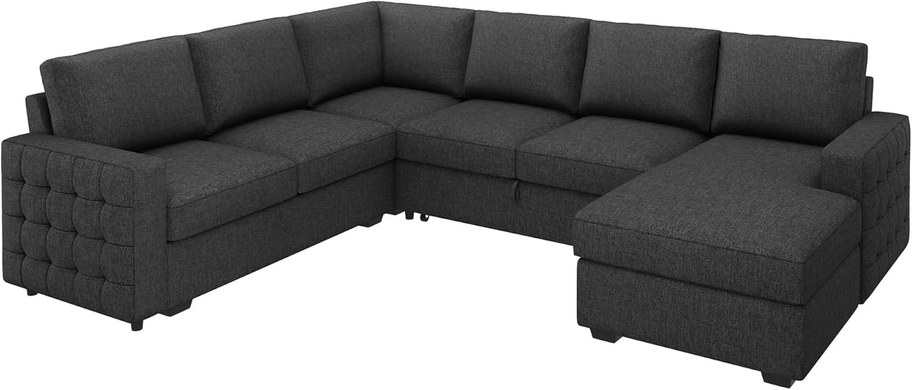 Dark Grey Sectional Sleeper Sofa With Pull Out Bed