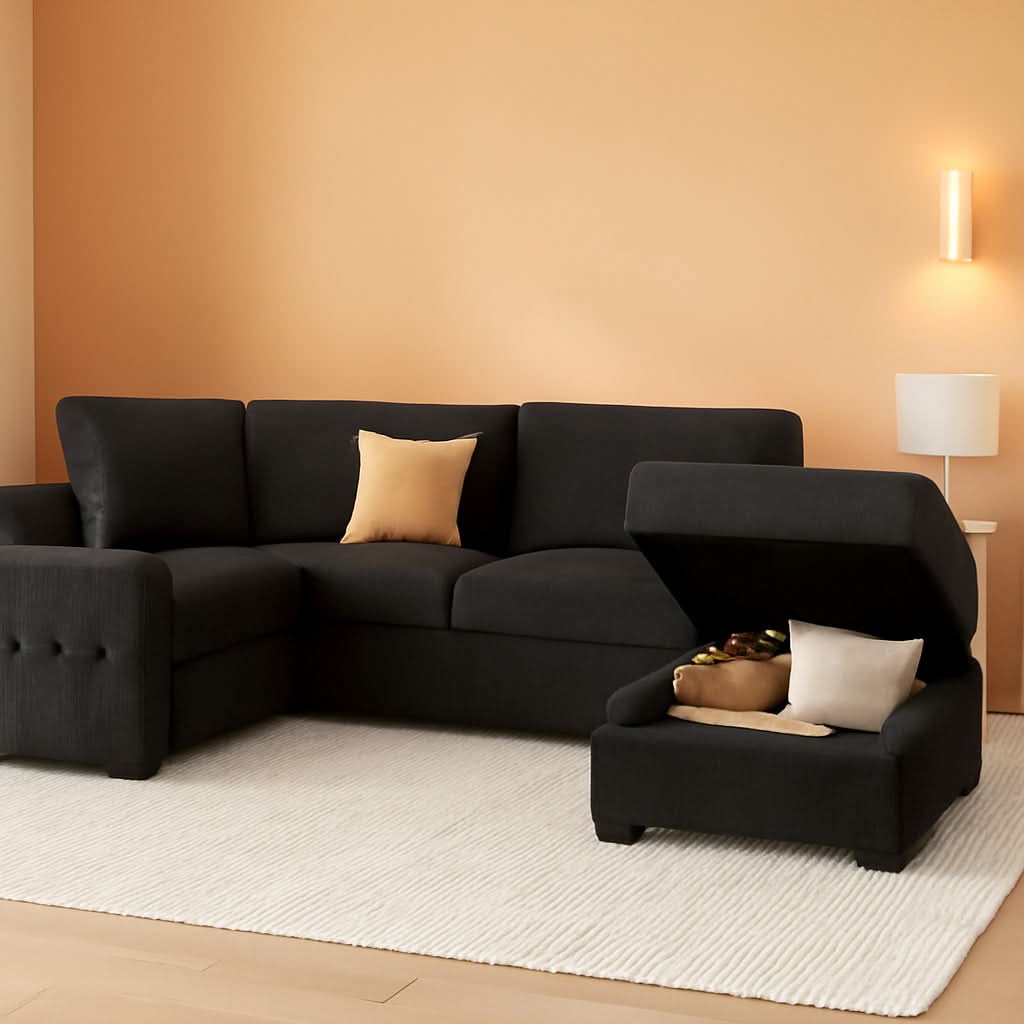 Dark Grey Sectional Sleeper Sofa With Pull Out Bed