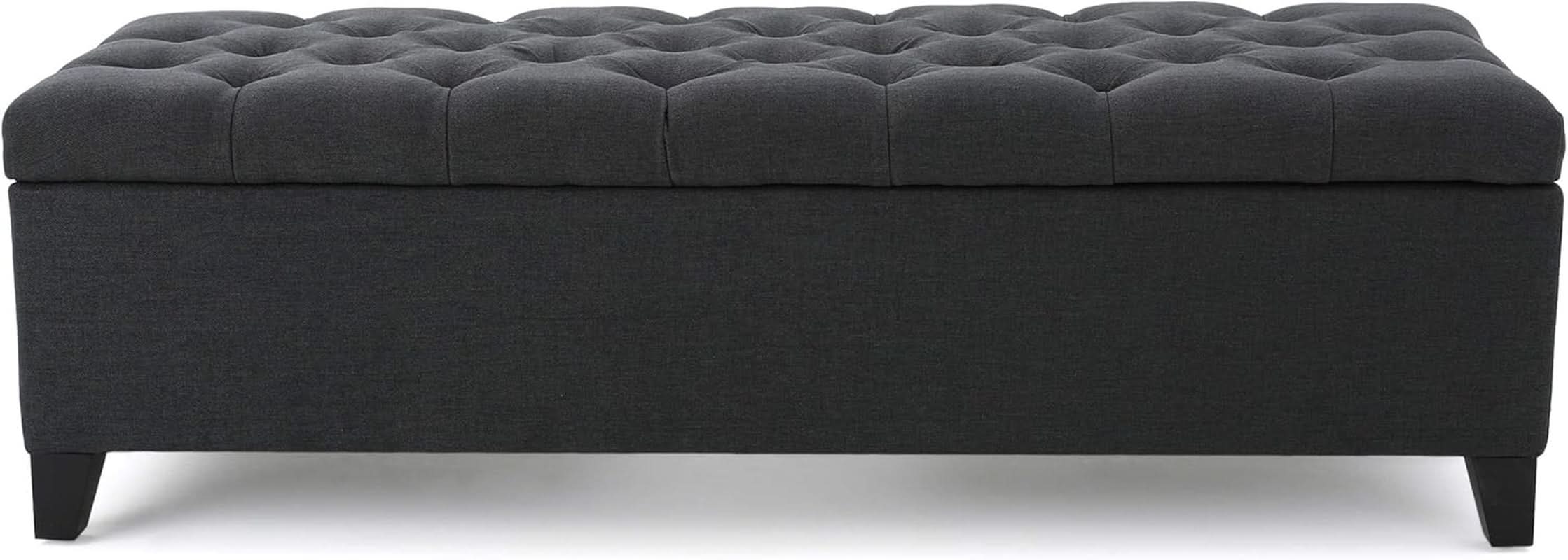 Dark Grey Tufted Fabric Storage Ottoman 17.5 In Depth