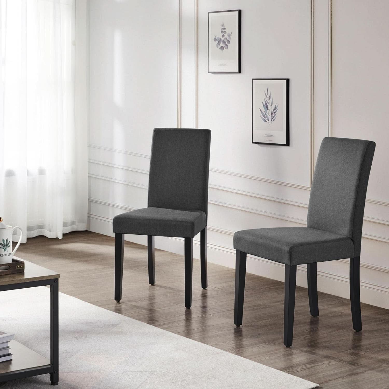 Dark Grey Upholstered Dining Chairs Set Of 4 With Wood Legs