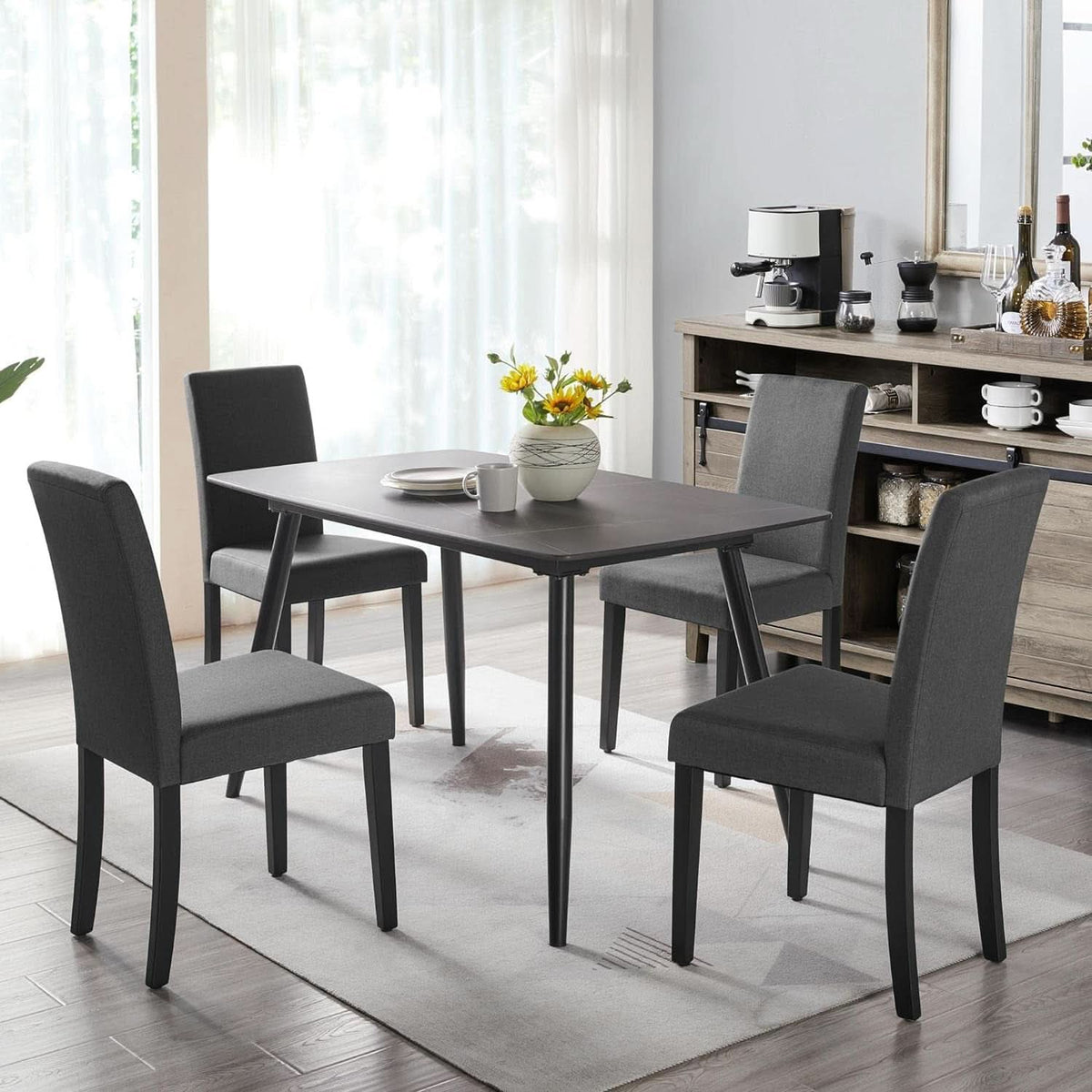 Dark Grey Upholstered Dining Chairs Set Of 4 With Wood Legs