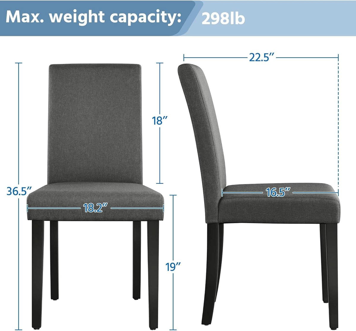 Dark Grey Upholstered Dining Chairs Set Of 4 With Wood Legs