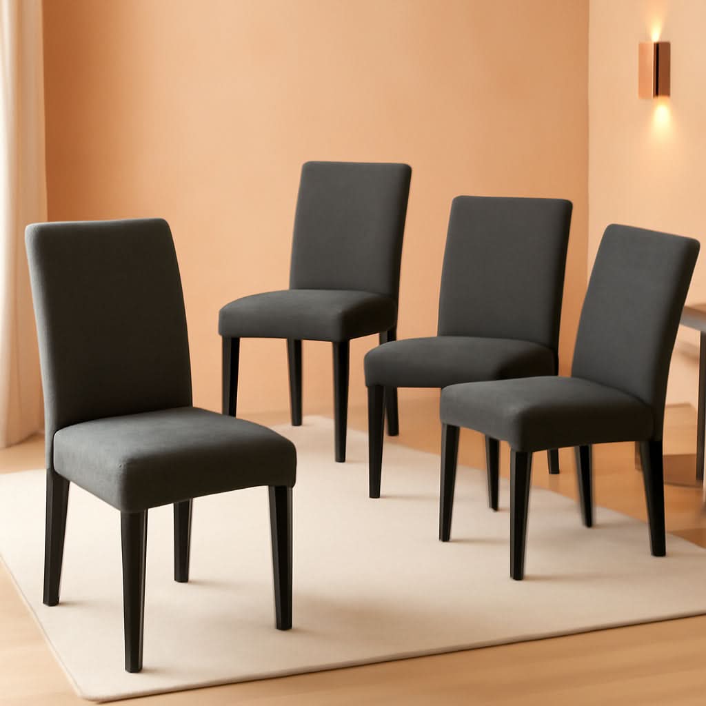 Dark Grey Upholstered Dining Chairs Set Of 4 With Wood Legs