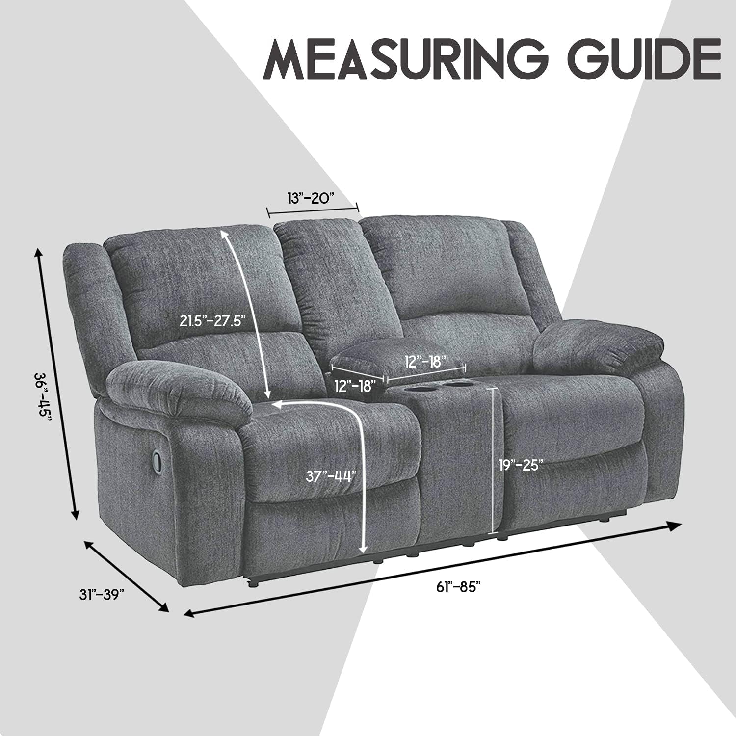 Dark Grey Velvet 8 Piece Reclining Loveseat Slipcover