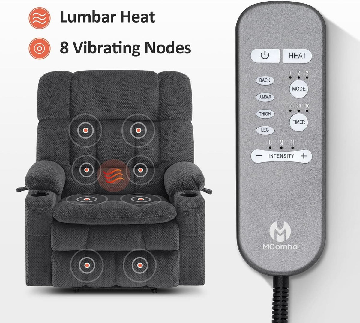Dark Grey Wide Power Lift Recliner With Massage And USB