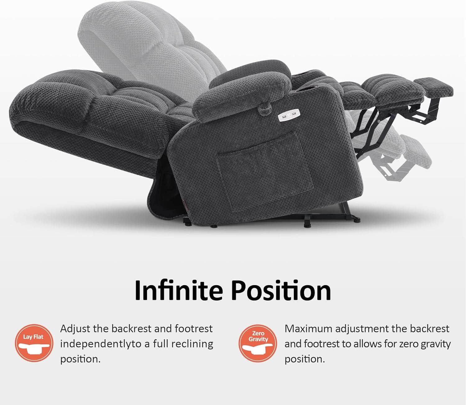 Dark Grey Wide Power Lift Recliner With Massage And USB