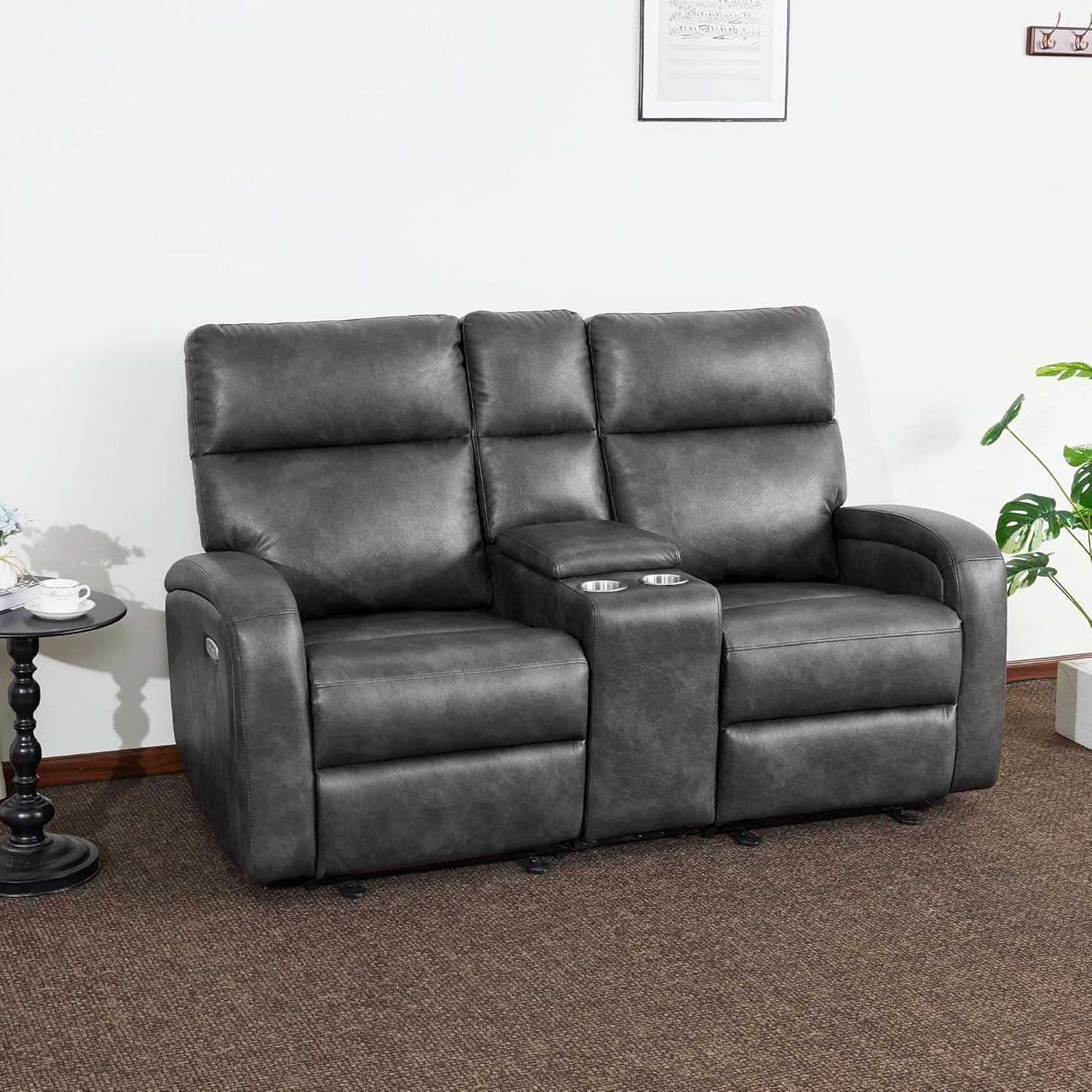 Dark Grey Zero Wall Power Recliner Loveseat With USB Ports
