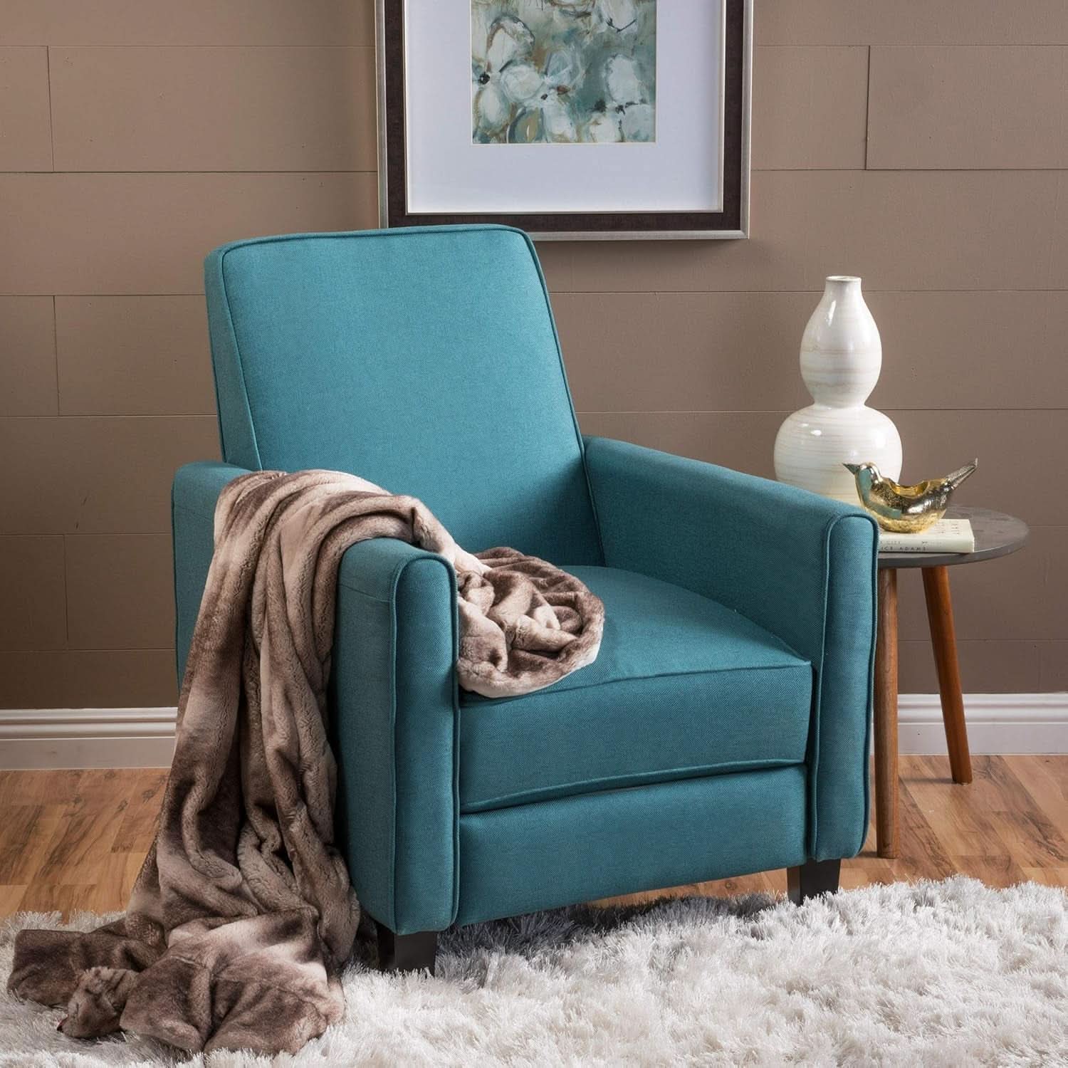 Dark Teal Fabric Recliner Club Chair 26.75W 36.25H