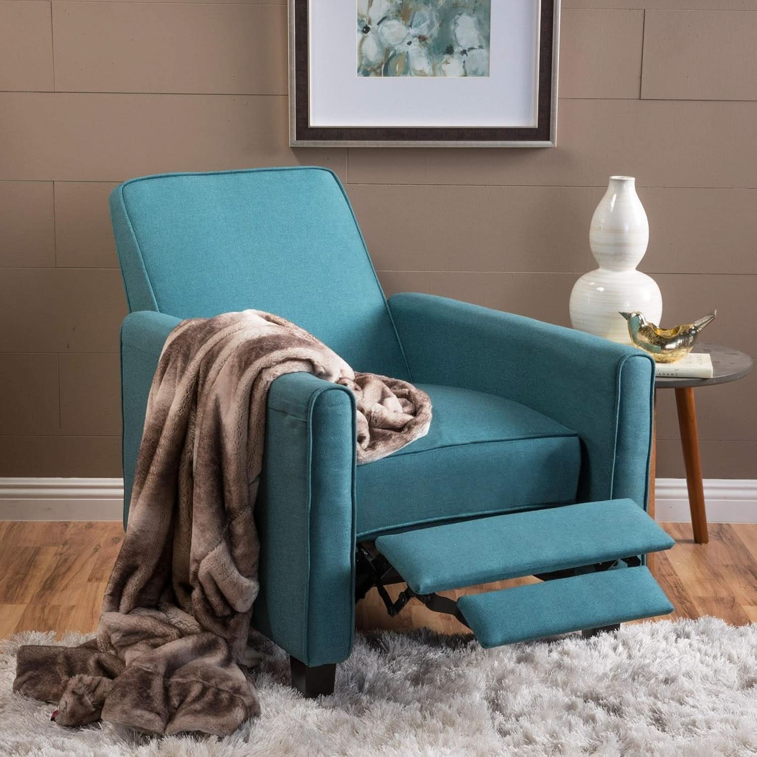 Dark Teal Fabric Recliner Club Chair 26.75W 36.25H