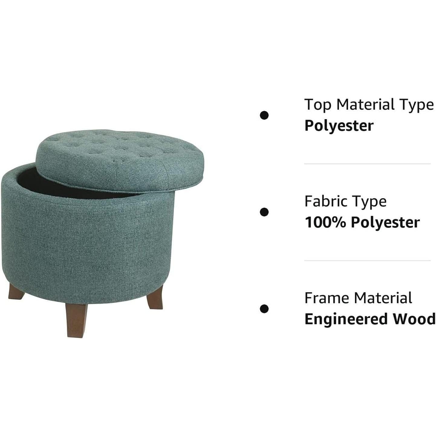 Dark Teal Velvet Storage Ottoman With Lid Round Living Room