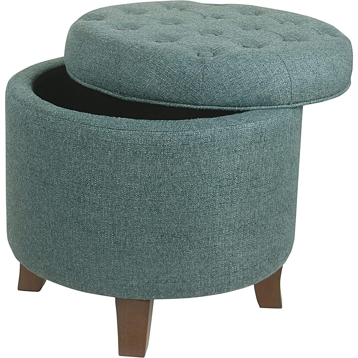Dark Teal Velvet Storage Ottoman With Lid Round Living Room